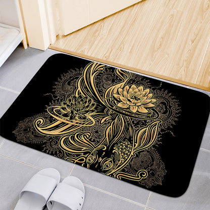Golden Spiritual Koi Carp Print Indoor Door Mat