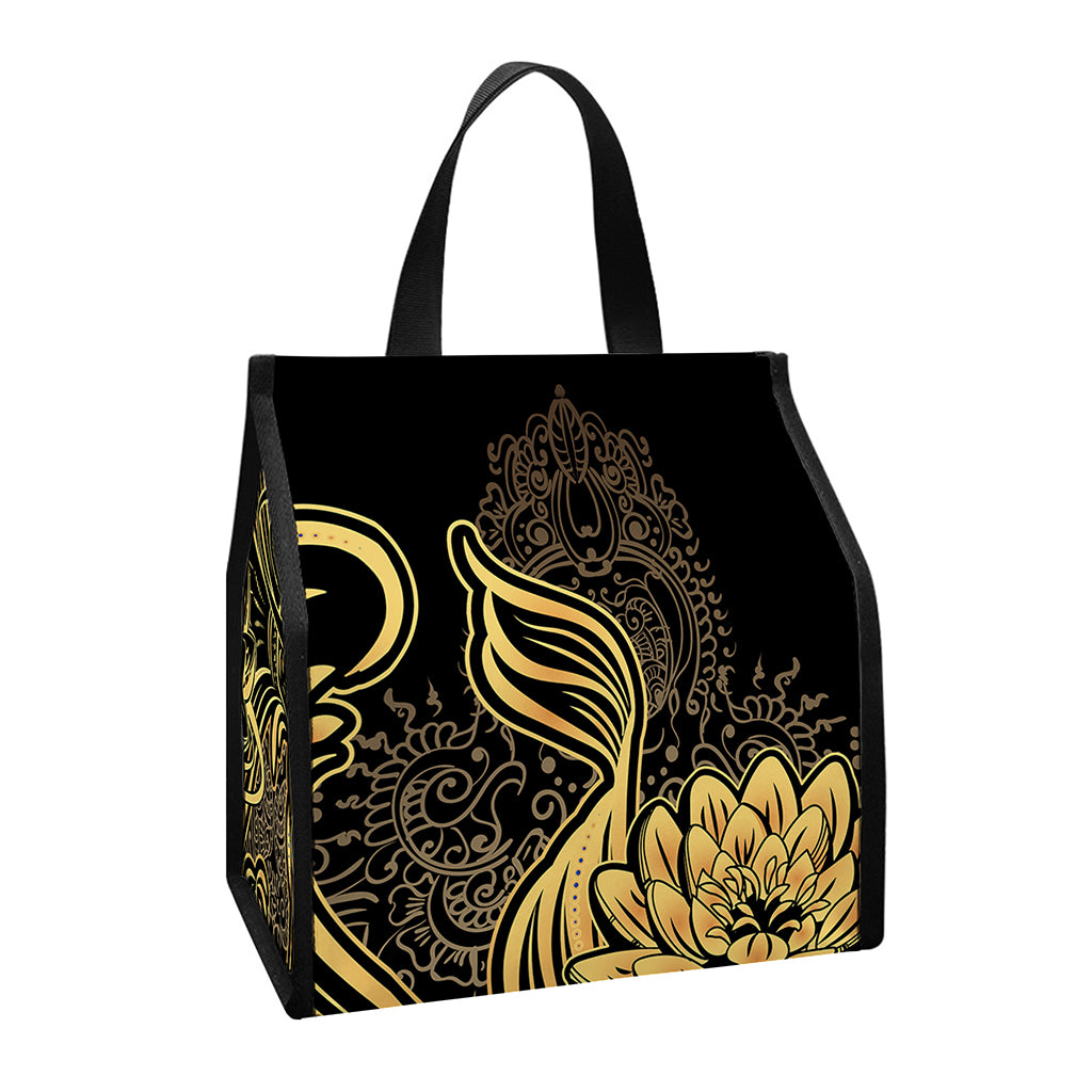Golden Spiritual Koi Carp Print Insulated Lunch Tote