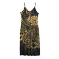 Golden Spiritual Koi Carp Print Jersey Midi Cami Dress