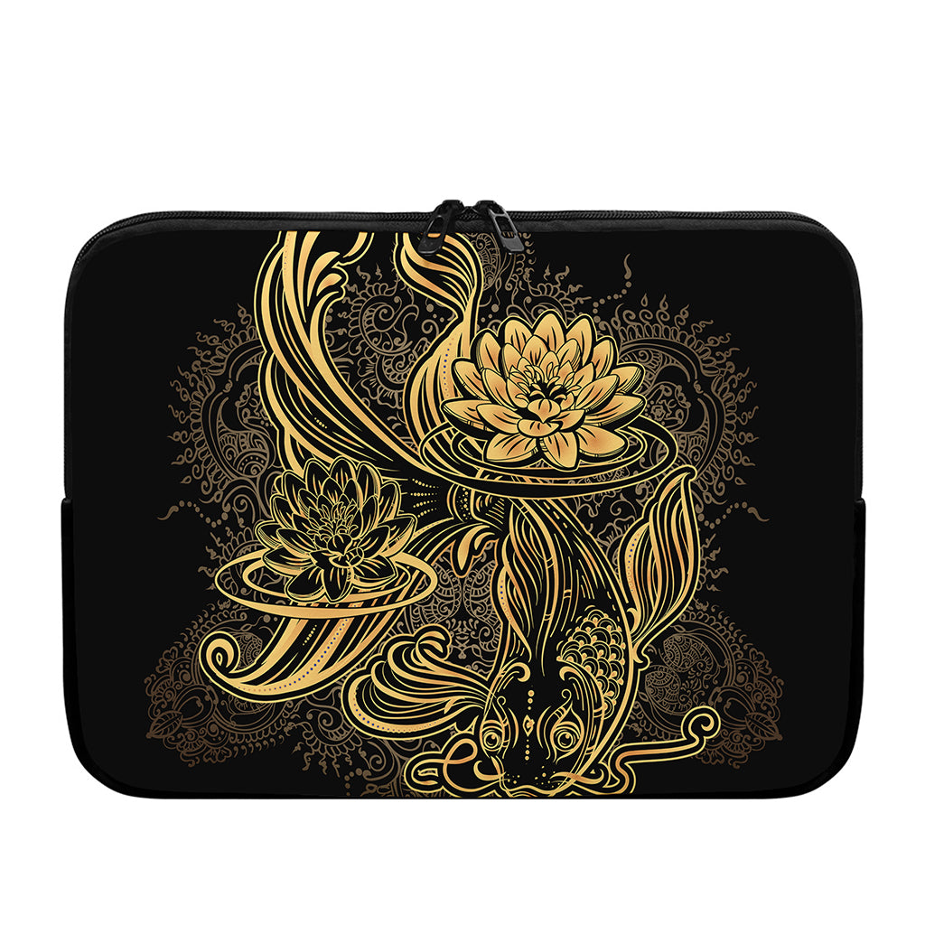 Golden Spiritual Koi Carp Print Laptop Sleeve