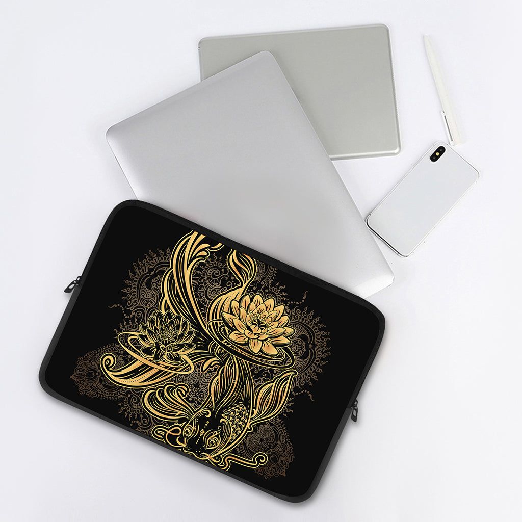 Golden Spiritual Koi Carp Print Laptop Sleeve