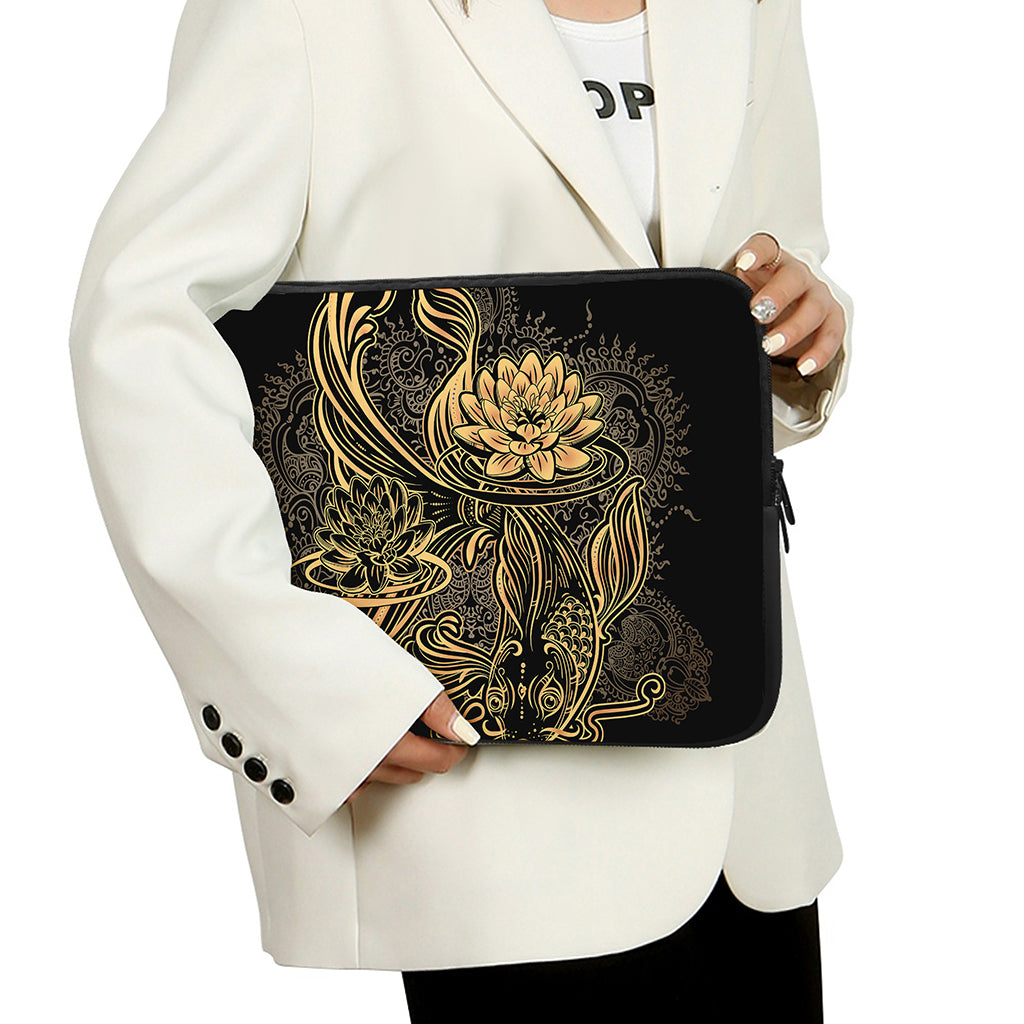 Golden Spiritual Koi Carp Print Laptop Sleeve