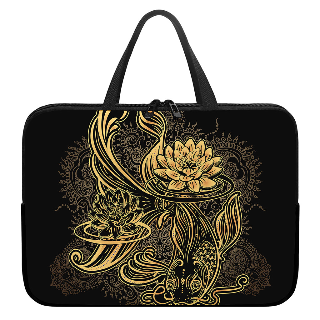 Golden Spiritual Koi Carp Print Laptop Sleeve With Handle