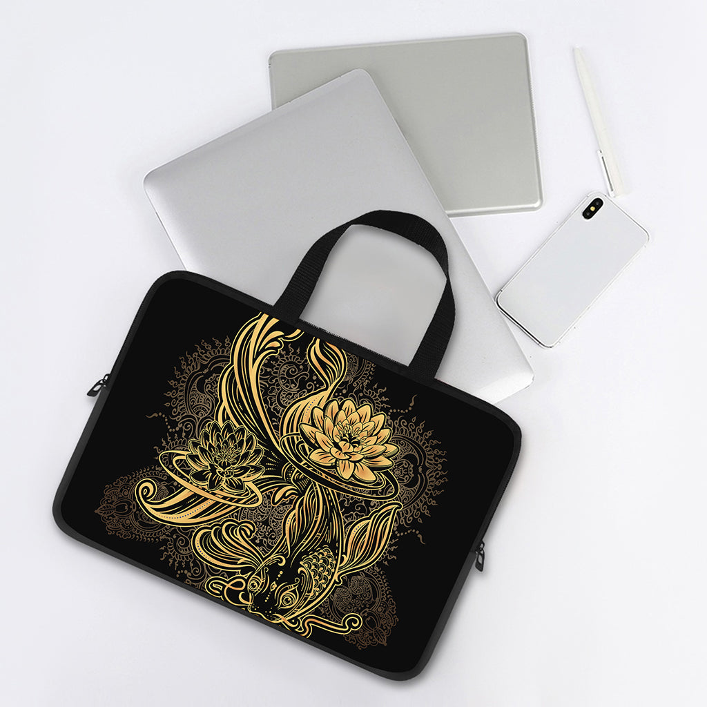 Golden Spiritual Koi Carp Print Laptop Sleeve With Handle