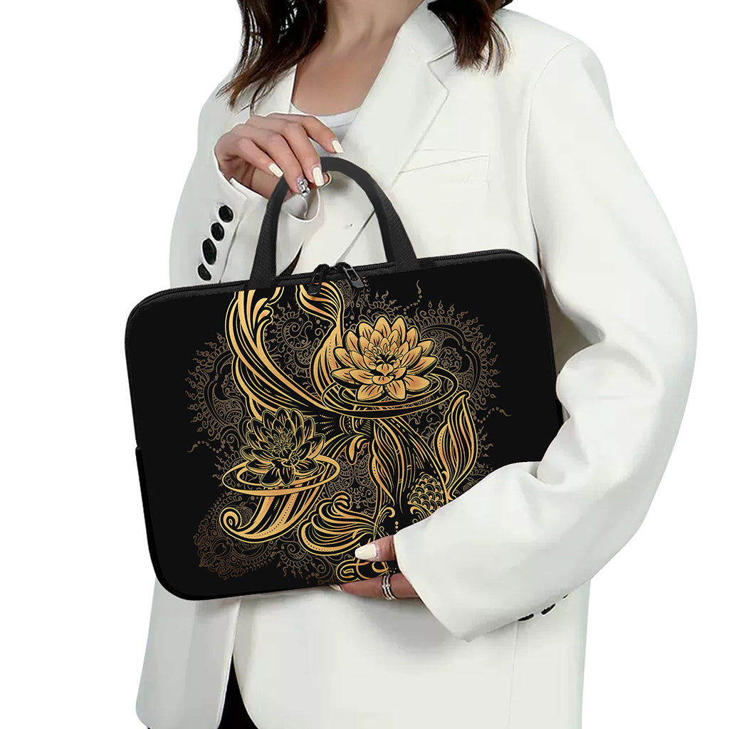 Golden Spiritual Koi Carp Print Laptop Sleeve With Handle