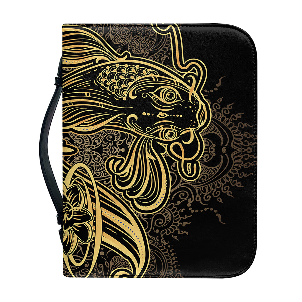 Golden Spiritual Koi Carp Print Leather Bible Cover