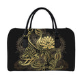 Golden Spiritual Koi Carp Print Leather Duffel Bag