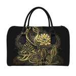 Golden Spiritual Koi Carp Print Leather Duffle Bag