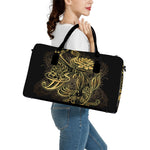 Golden Spiritual Koi Carp Print Leather Duffle Bag
