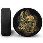 Golden Spiritual Koi Carp Print Leather Spare Tire Cover