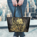 Golden Spiritual Koi Carp Print Leather Tote Bag