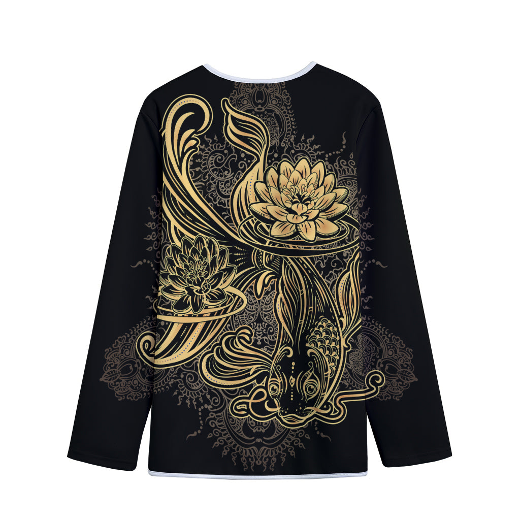Golden Spiritual Koi Carp Print Long Sleeve Short Coat