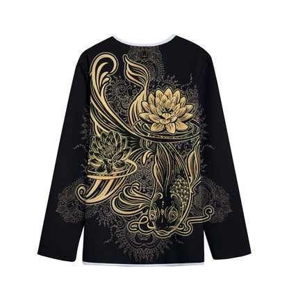 Golden Spiritual Koi Carp Print Long Sleeve Short Coat