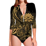 Golden Spiritual Koi Carp Print Long Sleeve Swimsuit