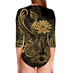 Golden Spiritual Koi Carp Print Long Sleeve Swimsuit