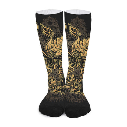 Golden Spiritual Koi Carp Print Long Socks