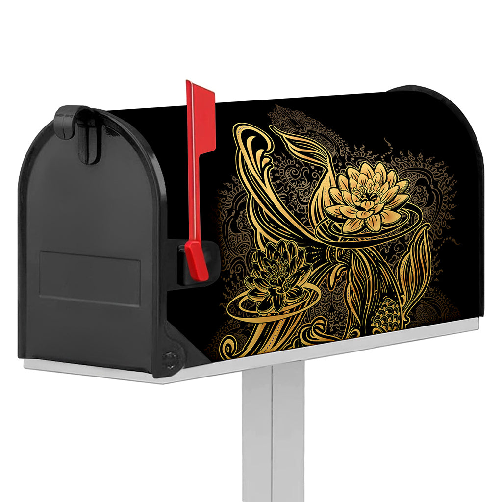 Golden Spiritual Koi Carp Print Mailbox Cover