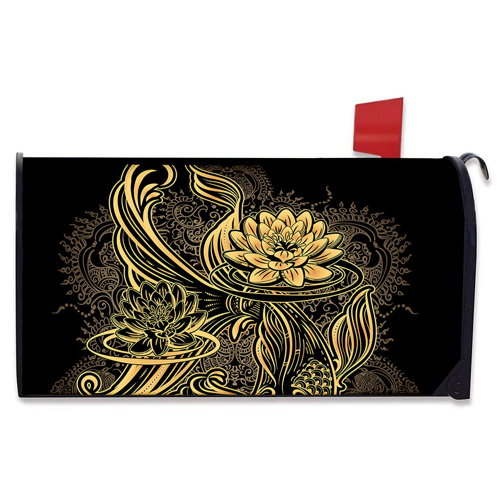 Golden Spiritual Koi Carp Print Mailbox Cover