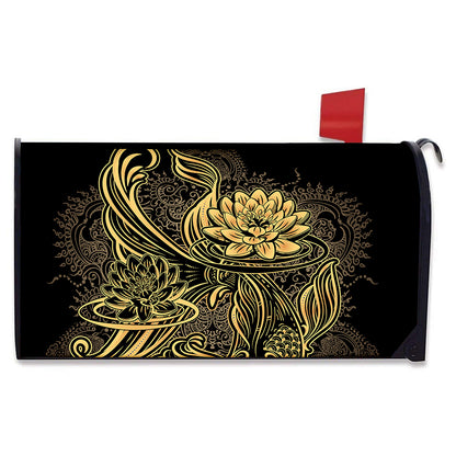 Golden Spiritual Koi Carp Print Mailbox Cover