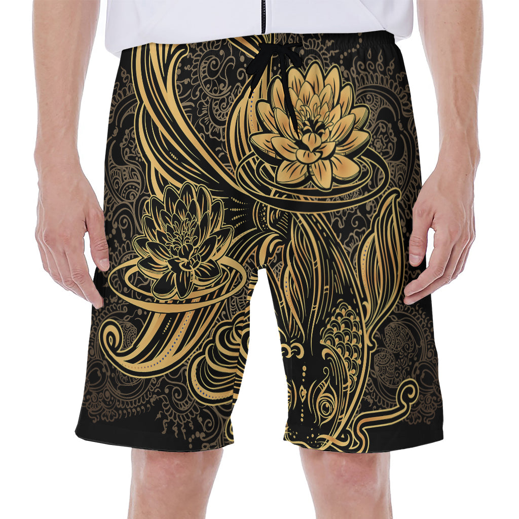 Golden Spiritual Koi Carp Print Men's Beach Shorts