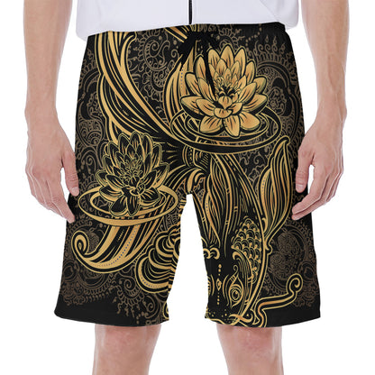 Golden Spiritual Koi Carp Print Men's Beach Shorts