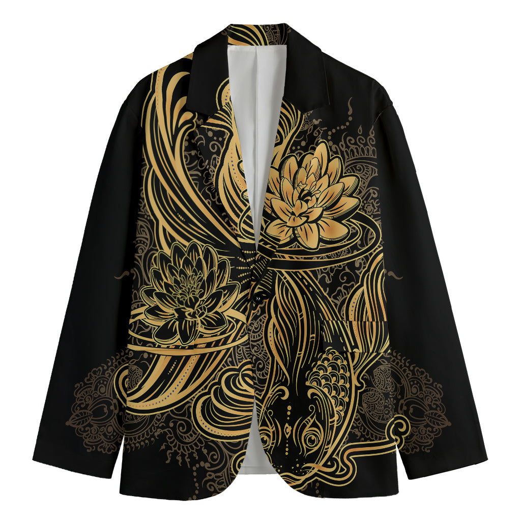 Golden Spiritual Koi Carp Print Men's Blazer