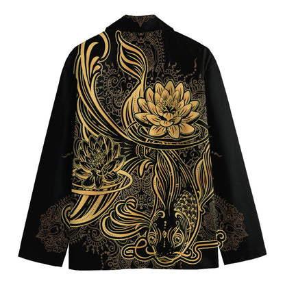 Golden Spiritual Koi Carp Print Men's Blazer