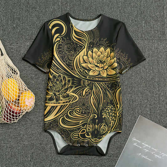 Golden Spiritual Koi Carp Print Men's Bodysuit