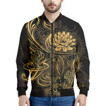 Golden Spiritual Koi Carp Print Men's Bomber Jacket