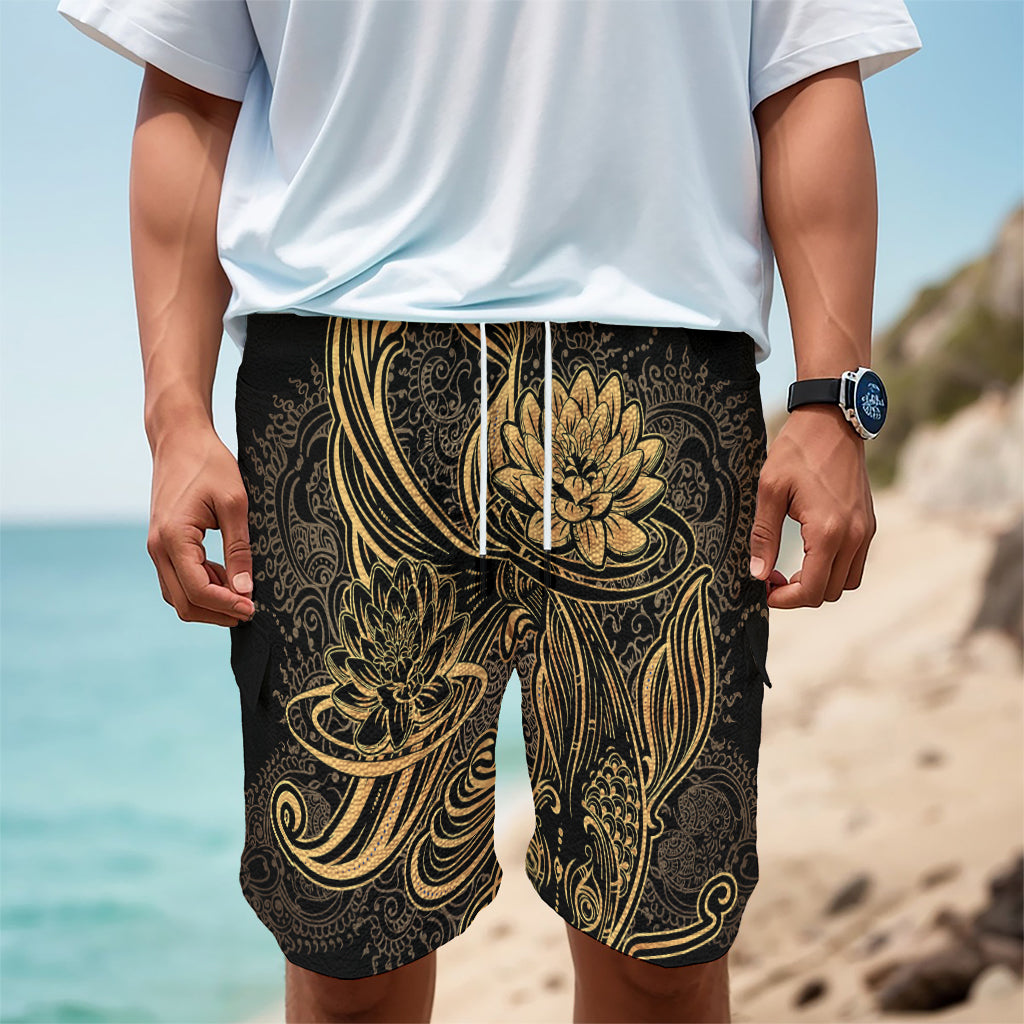 Golden Spiritual Koi Carp Print Men's Cargo Shorts