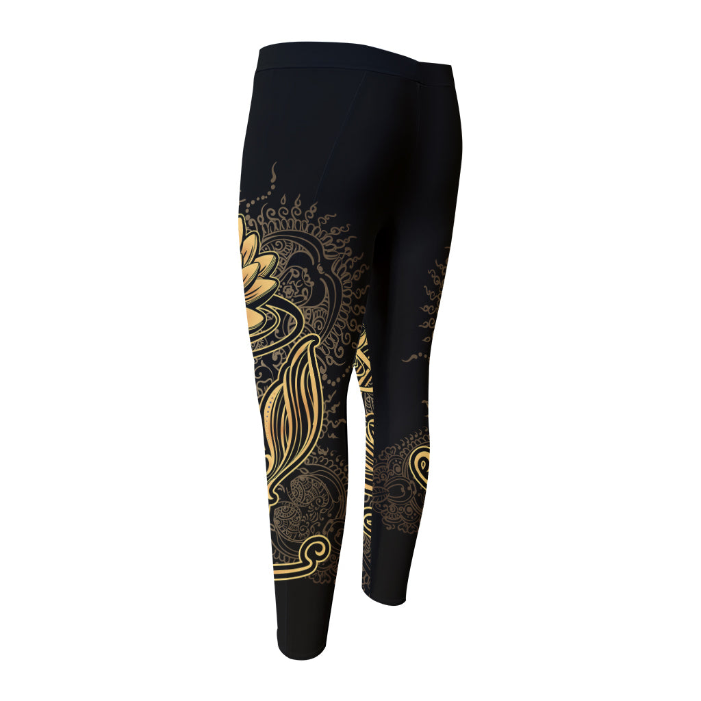 Golden Spiritual Koi Carp Print Men's Compression Pants