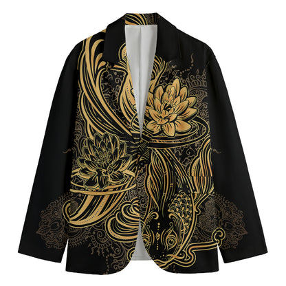 Golden Spiritual Koi Carp Print Men's Cotton Blazer