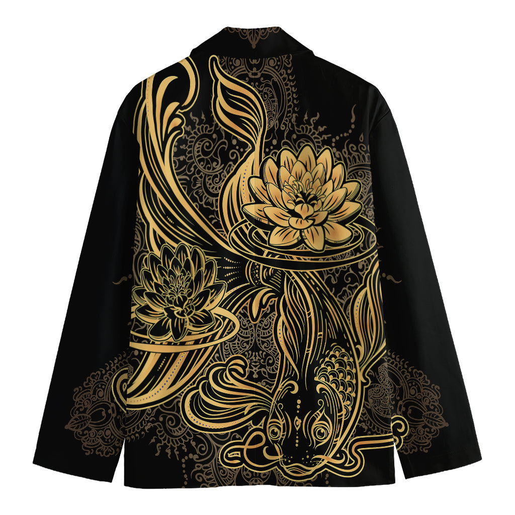Golden Spiritual Koi Carp Print Men's Cotton Blazer