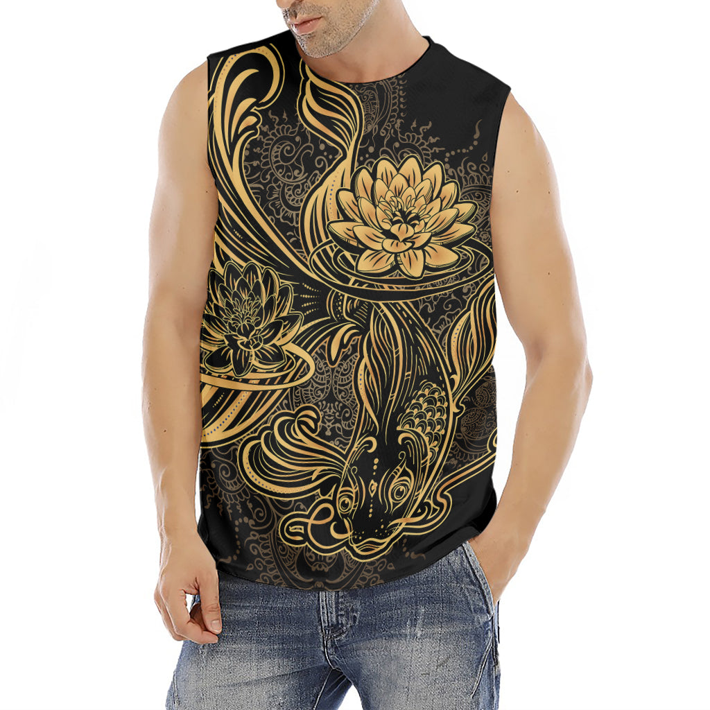 Golden Spiritual Koi Carp Print Men's Fitness Tank Top