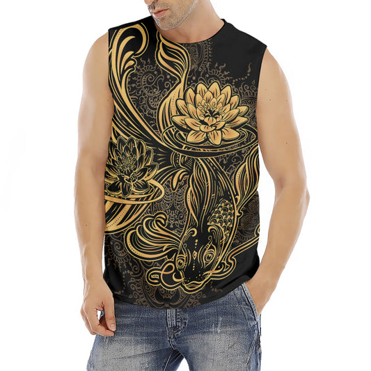 Golden Spiritual Koi Carp Print Men's Fitness Tank Top