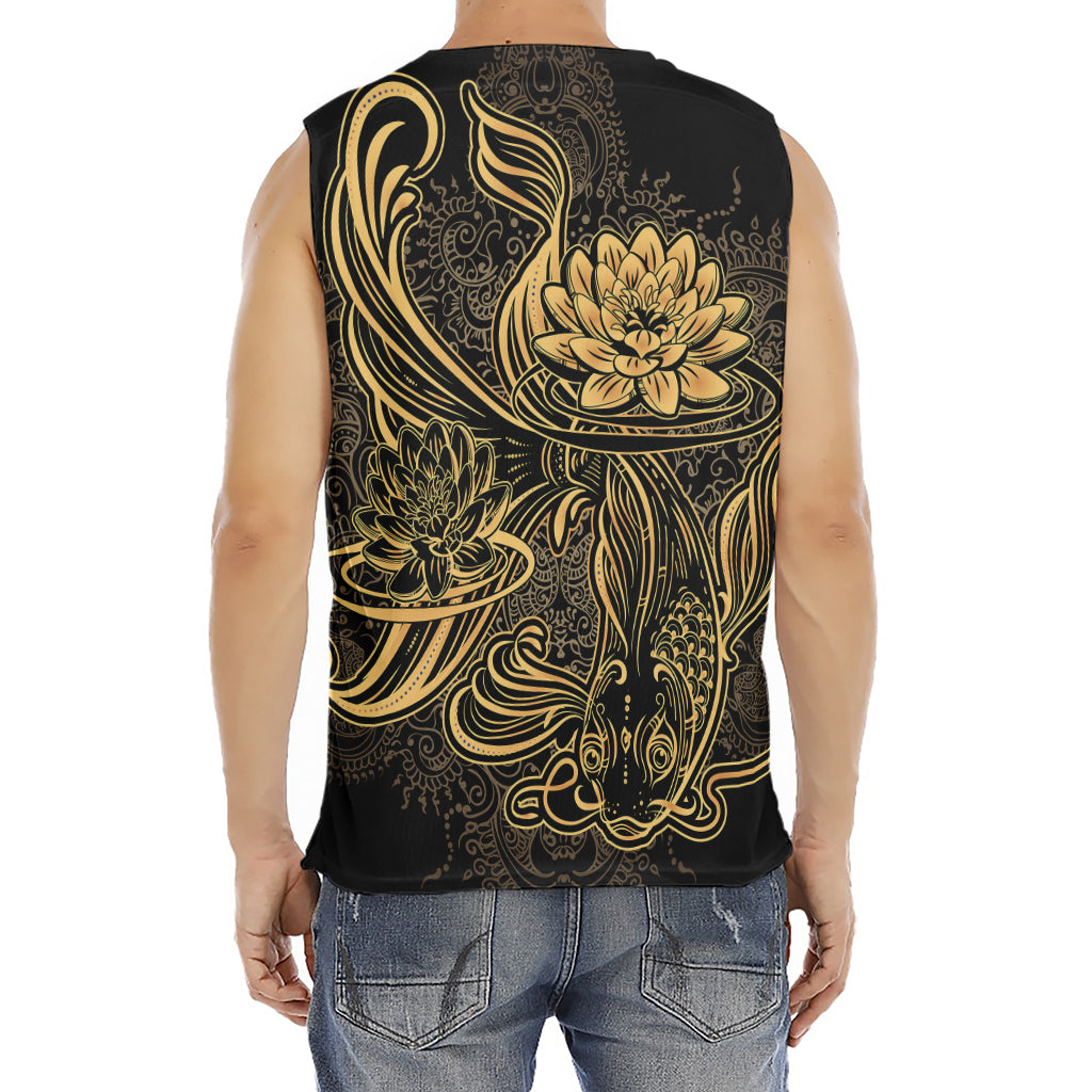 Golden Spiritual Koi Carp Print Men's Fitness Tank Top