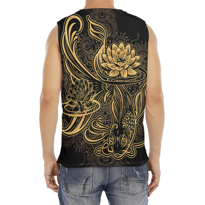Golden Spiritual Koi Carp Print Men's Fitness Tank Top