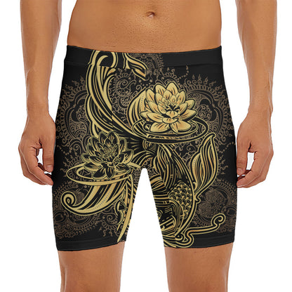 Golden Spiritual Koi Carp Print Men's Long Boxer Briefs