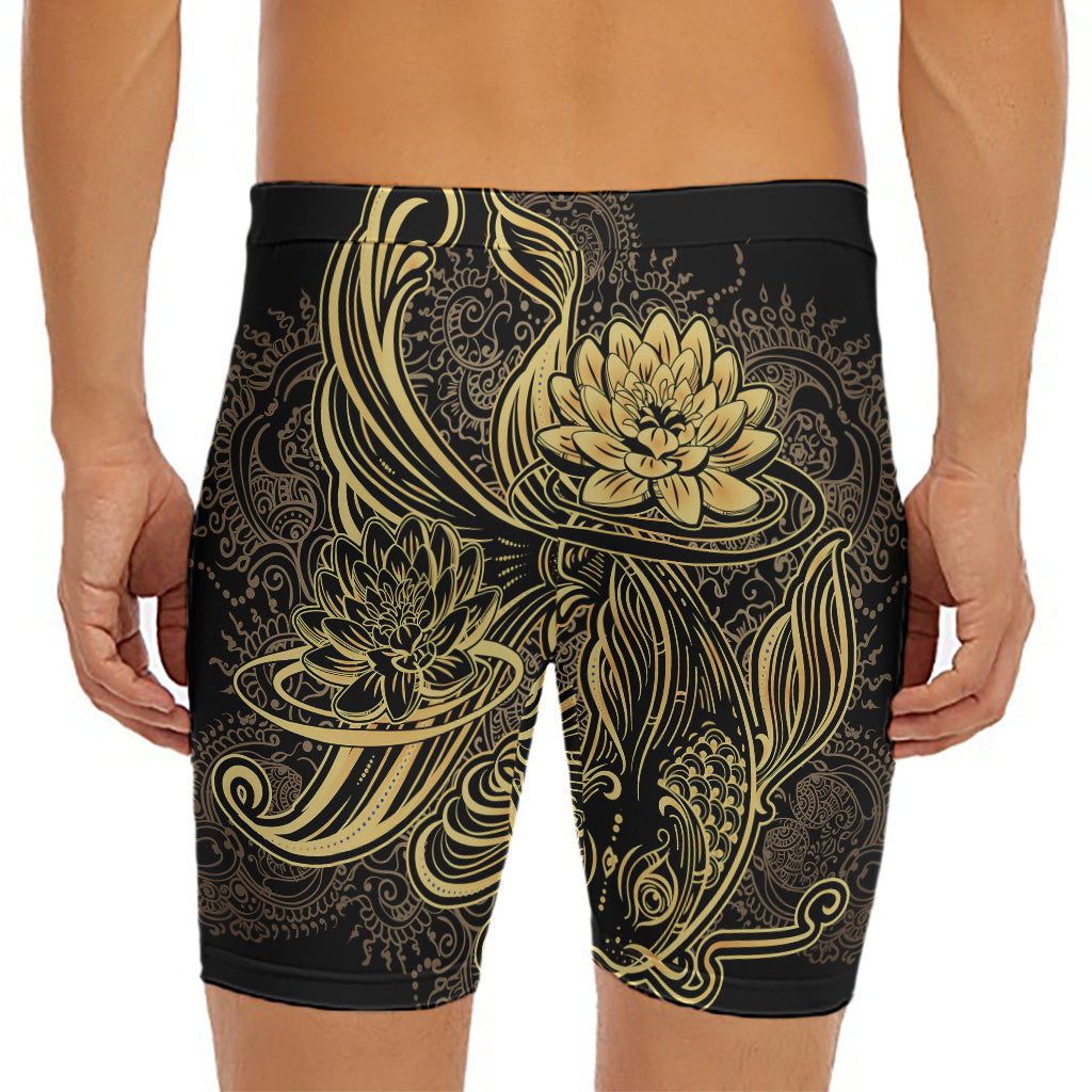 Golden Spiritual Koi Carp Print Men's Long Boxer Briefs