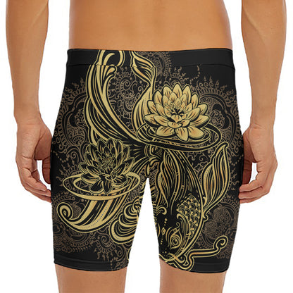 Golden Spiritual Koi Carp Print Men's Long Boxer Briefs