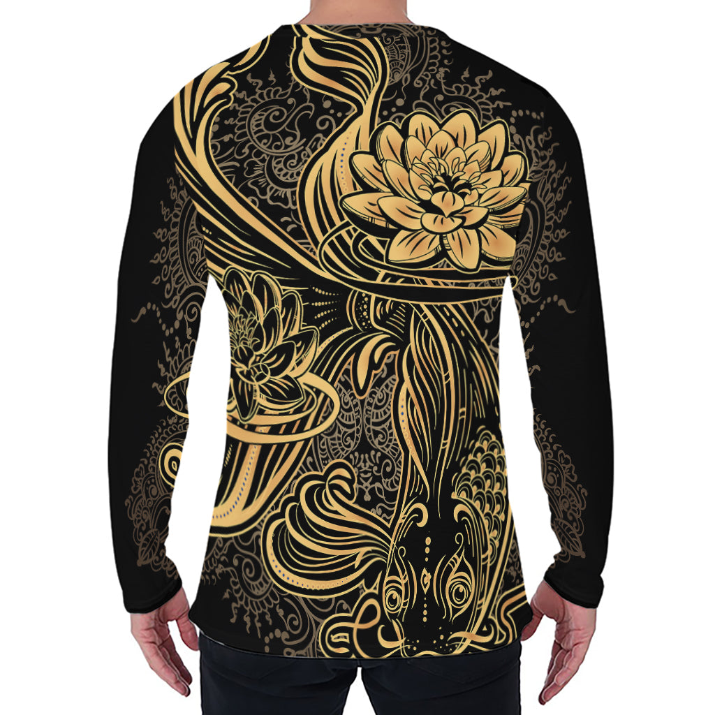 Golden Spiritual Koi Carp Print Men's Long Sleeve T-Shirt