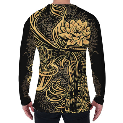 Golden Spiritual Koi Carp Print Men's Long Sleeve T-Shirt