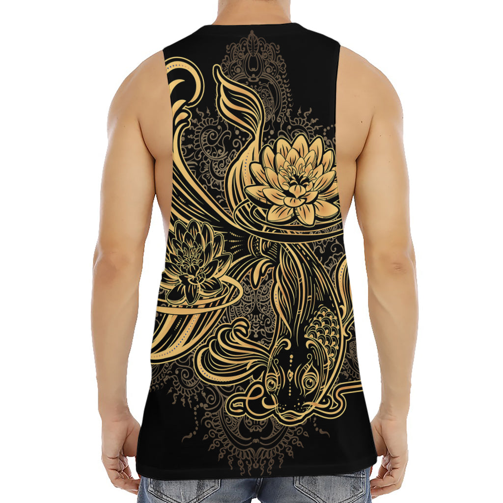 Golden Spiritual Koi Carp Print Men's Muscle Tank Top