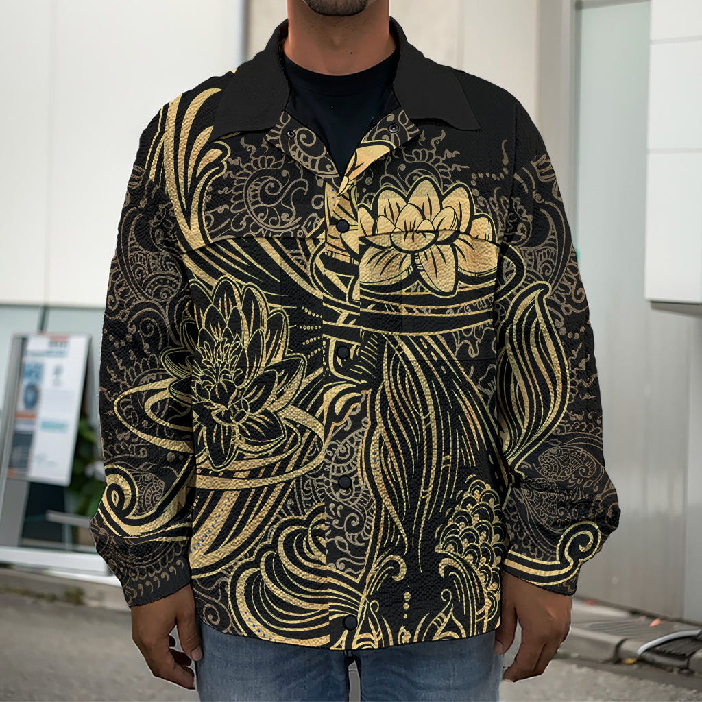 Golden Spiritual Koi Carp Print Men's Shirt Jacket