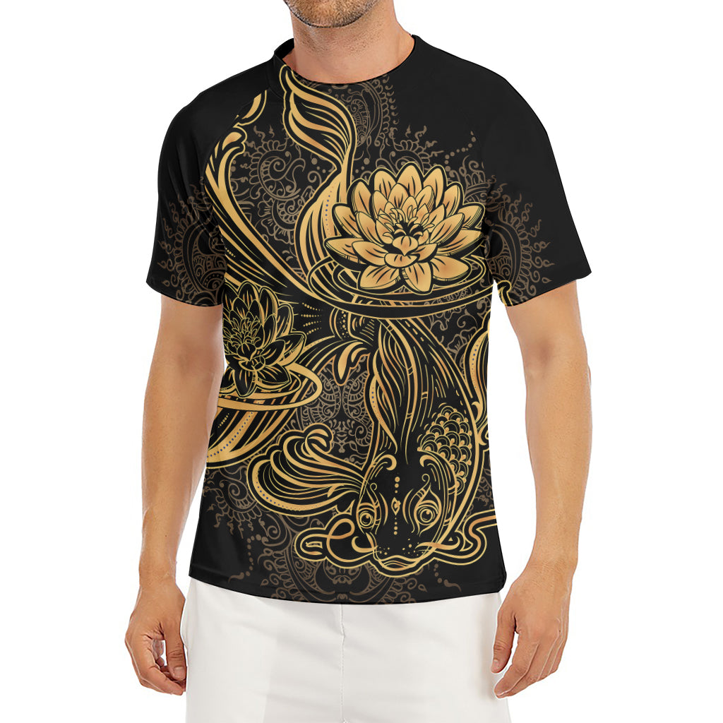 Golden Spiritual Koi Carp Print Men's Short Sleeve Rash Guard