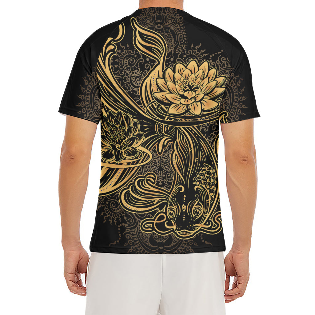 Golden Spiritual Koi Carp Print Men's Short Sleeve Rash Guard