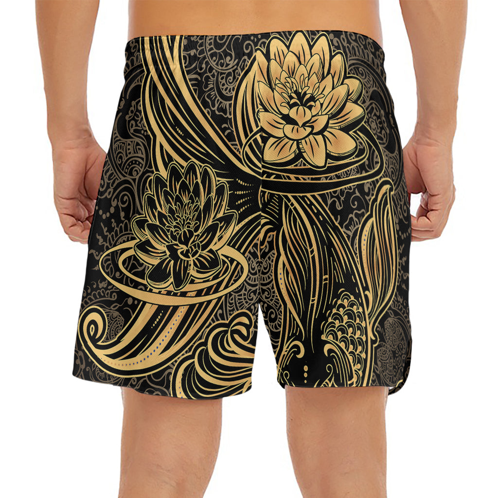 Golden Spiritual Koi Carp Print Men's Split Running Shorts
