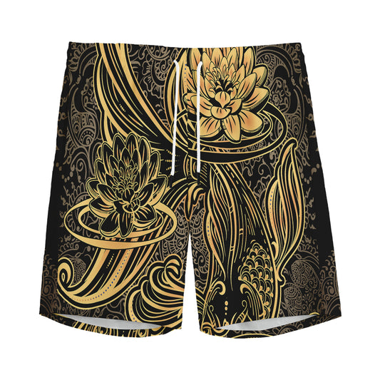 Golden Spiritual Koi Carp Print Men's Sports Shorts