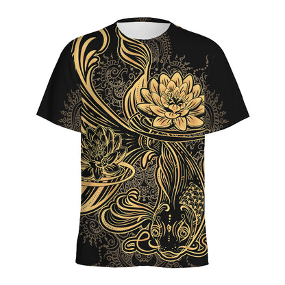 Golden Spiritual Koi Carp Print Men's Sports T-Shirt
