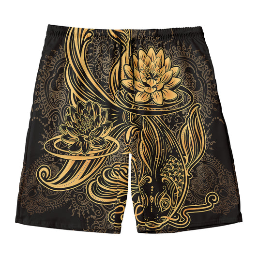 Golden Spiritual Koi Carp Print Men's Swim Trunks